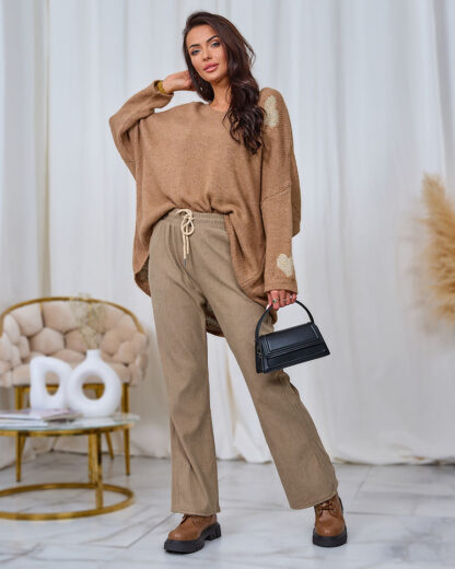 Royalfashion Pantaloni de damă din țesătură de catifea de culoare kaki