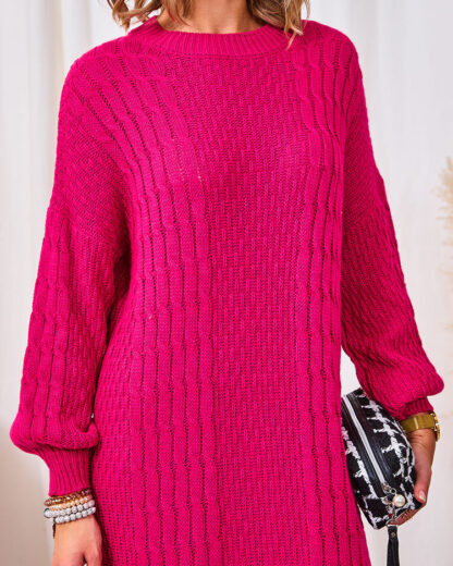 Royalfashion Rochie pulover lung pentru femei Fuchsia