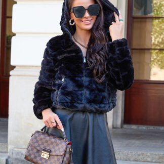 Royalfashion Jachetă de damă cu două fețe cu blană în negru