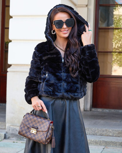 Royalfashion Jachetă de damă cu două fețe cu blană în negru