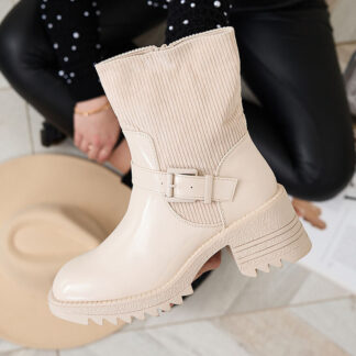 Royalfashion Cream Cizme Tedica cu toc plat pentru femei