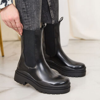 Royalfashion Cizme negre cu toc plat Dayena pentru femei