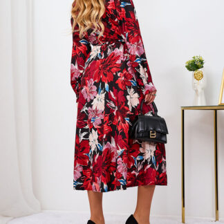 Royalfashion Rochie maxi pentru femei cu model roșu și burgundy