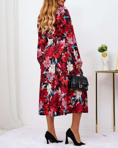 Royalfashion Rochie maxi pentru femei cu model roșu și burgundy