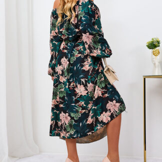Royalfashion Rochie maxi cu flori negre și verzi pentru femei