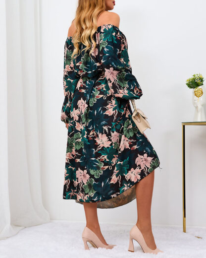 Royalfashion Rochie maxi cu flori negre și verzi pentru femei