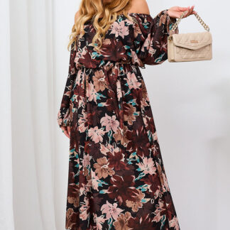 Royalfashion Rochie maxi florală neagră și maro pentru femei