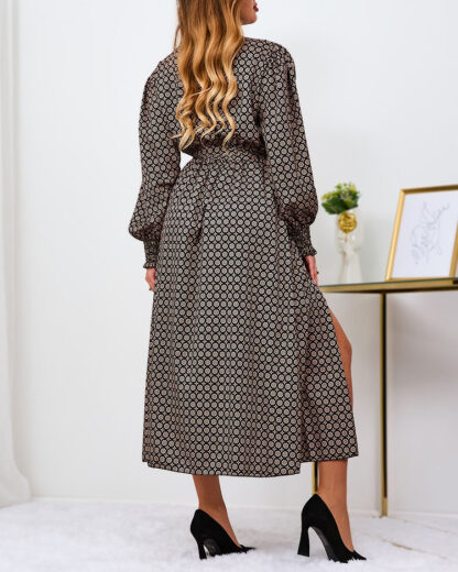 Royalfashion Rochie maxi pentru femei cu model bej și negru