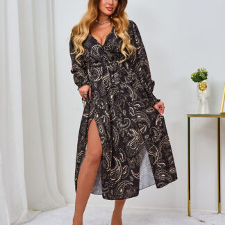 Royalfashion Rochie maxi pentru femei cu model negru și bej