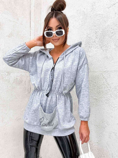 Royalfashion Hanorac de damă gri deschis cu zirconii