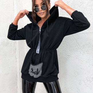 Royalfashion Hanorac negru pentru femei cu zirconii