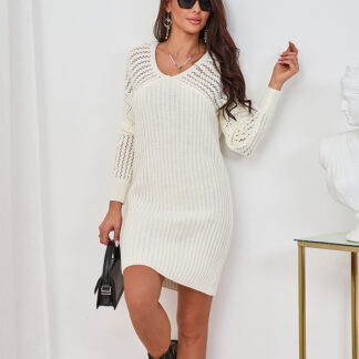 Royalfashion Rochie pulover pentru femei în ecru