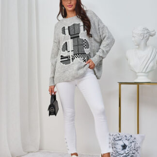 Royalfashion Pulover pentru femei gri cu ursuleț de pluș