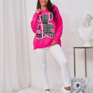 Royalfashion Pulover ursuleț de pluș roz neon pentru femei