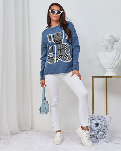 Royalfashion Pulover de pluș pentru femei albastru închis