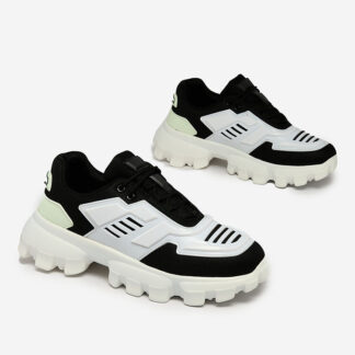 Royalfashion Adidași sport din material textil alb și negru pentru bărbați Lamkim