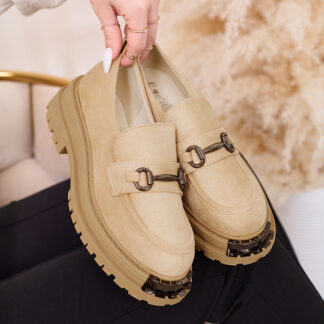 Royalfashion Mocasini de damă din piele ecologică de căprioară, bej Metaqom
