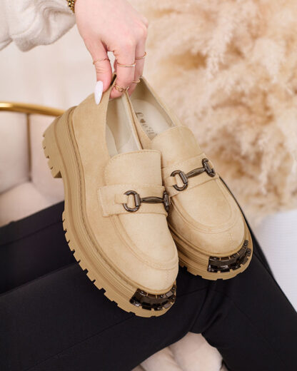 Royalfashion Mocasini de damă din piele ecologică de căprioară, bej Metaqom