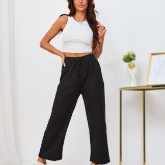 Royalfashion Pantaloni pentru femei din catifea neagră încălzită