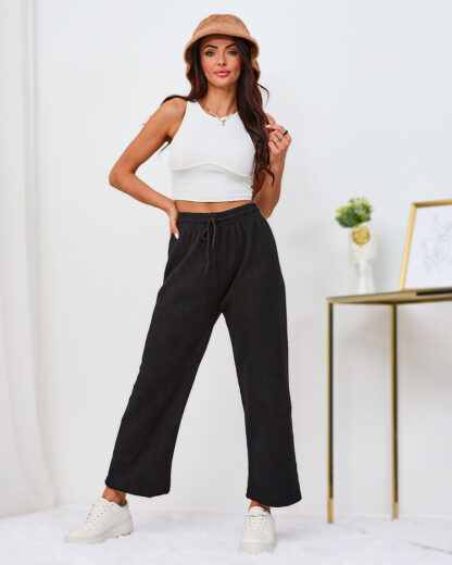 Royalfashion Pantaloni pentru femei din catifea neagră încălzită