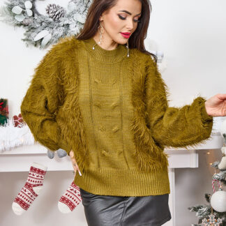 Royalfashion Pulover de damă de culoare kaki