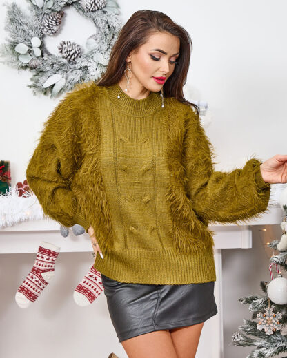 Royalfashion Pulover de damă de culoare kaki