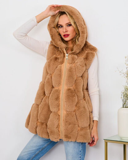 Royalfashion Vesta din blană artificială pentru femei, bej