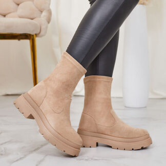 Royalfashion Cizme eco-suede pentru femei, bej Classy Girl