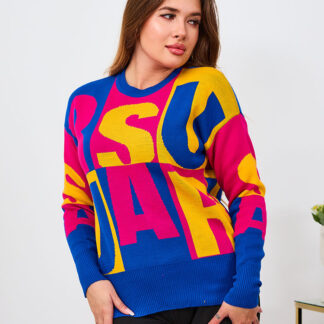 Royalfashion Pulover cu litere maro și albastru pentru femei