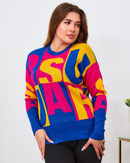 Royalfashion Pulover cu litere maro și albastru pentru femei