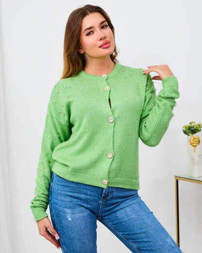 Royalfashion Pulover verde pentru femei cu nasturi