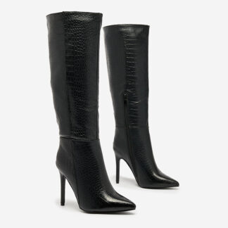 Royalfashion Cizme negre cu toc stiletto pentru femei, cu ștanțare elegantă Classy Elegant