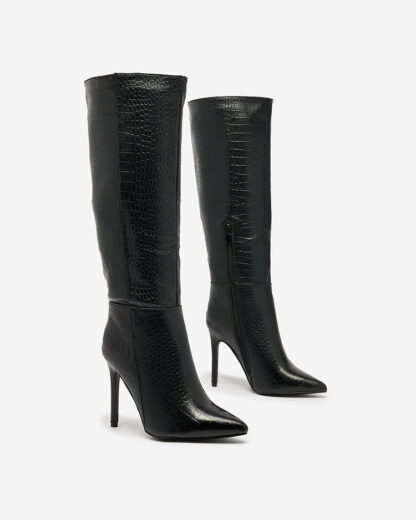 Royalfashion Cizme negre cu toc stiletto pentru femei, cu ștanțare elegantă Classy Elegant