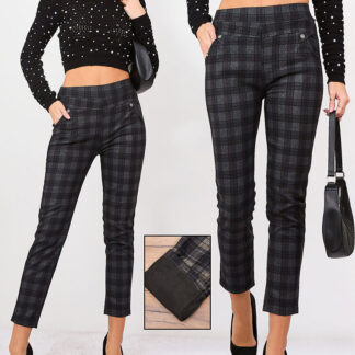 Royalfashion Pantaloni treggings cu carouri izolate pentru femei gri-maro