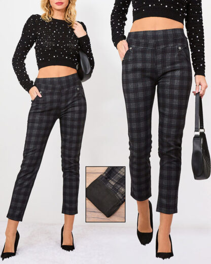 Royalfashion Pantaloni treggings cu carouri izolate pentru femei gri-maro