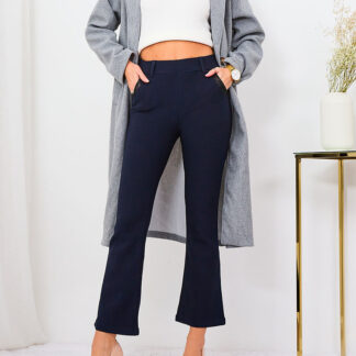 Royalfashion Pantaloni de damă din stofă albastru marin a'la bells