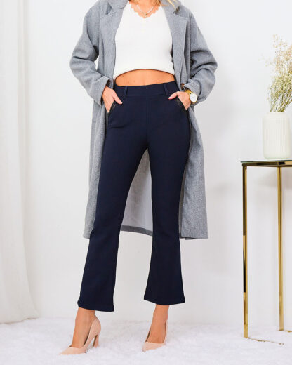 Royalfashion Pantaloni de damă din stofă albastru marin a'la bells