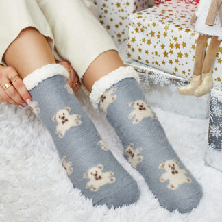 Royalfashion Șosete pentru femei gri încălzite cu ursuleți