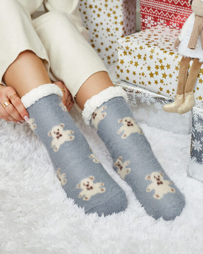 Royalfashion Șosete pentru femei gri încălzite cu ursuleți