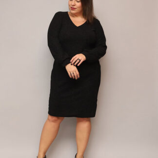 Royalfashion Rochie de damă strălucitoare înainte de genunchi în negru PLUS SIZE