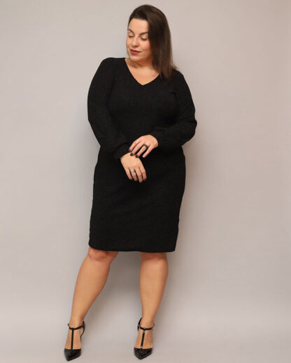 Royalfashion Rochie de damă strălucitoare înainte de genunchi în negru PLUS SIZE