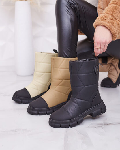 Royalfashion Cizme negre mate pentru femei cu talpă mai groasă Holeopi