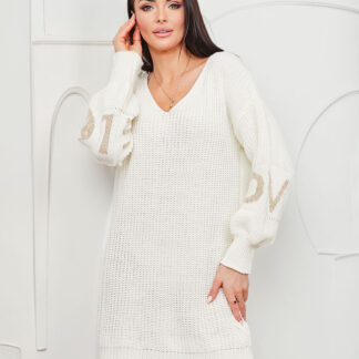 Royalfashion Rochie tunică a'la de damă tricotată cu mâneci decorative