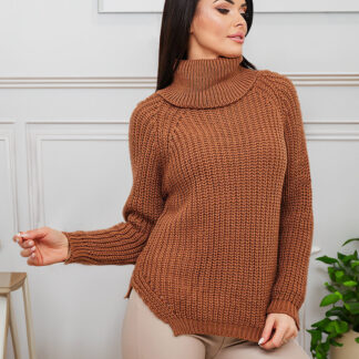 Royalfashion Pulover cu guler înalt pentru femei Camel