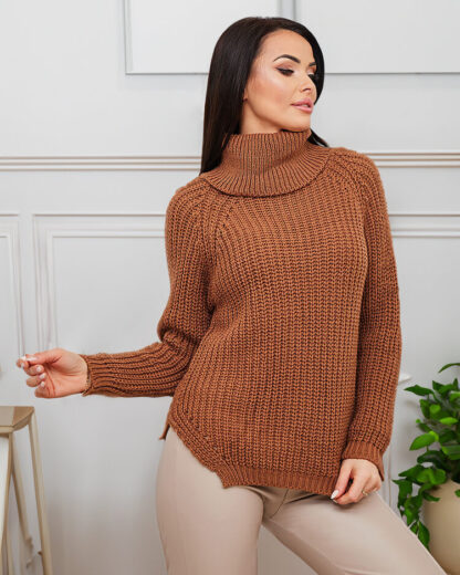 Royalfashion Pulover cu guler înalt pentru femei Camel