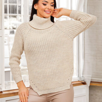Royalfashion Pulover bej cu guler înalt pentru femei