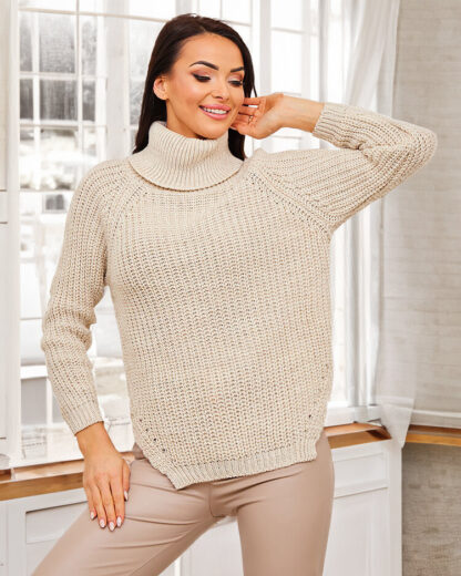 Royalfashion Pulover bej cu guler înalt pentru femei