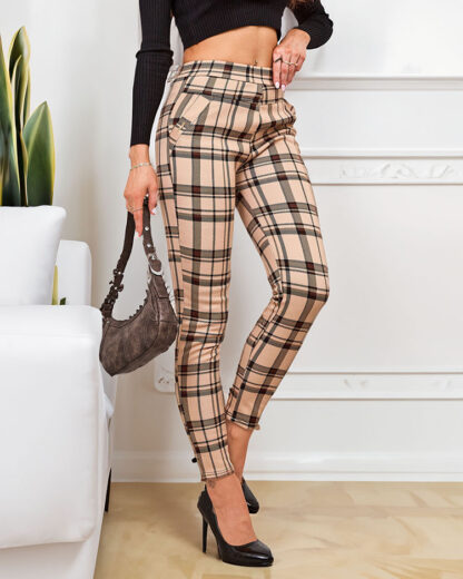 Royalfashion Pantaloni teggings pentru femei cu carouri încălzite