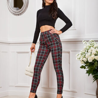 Royalfashion Pantaloni teggings pentru femei cu carouri încălzite