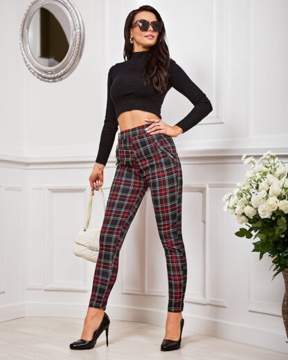 Royalfashion Pantaloni teggings pentru femei cu carouri încălzite